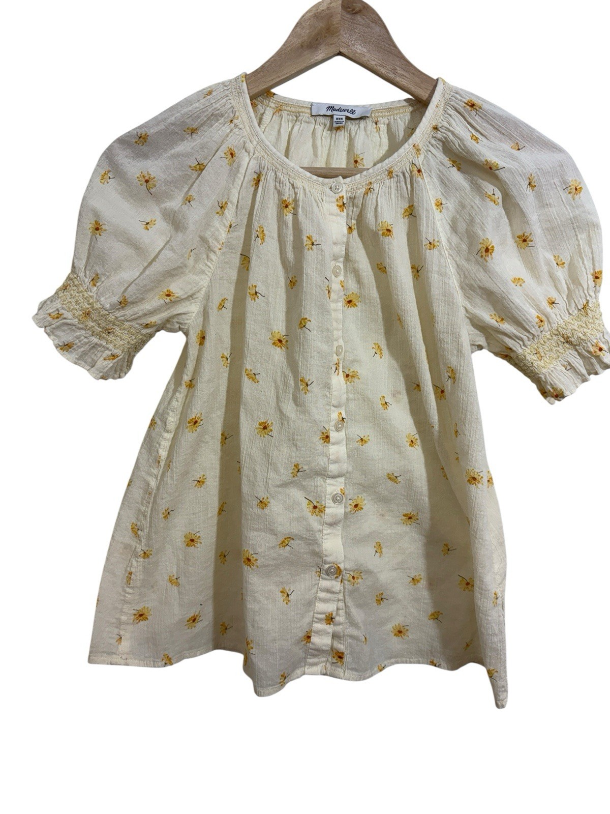 Madewell Smocked Button Up Peasent Top French Daisies XXS Boho Cottagecore