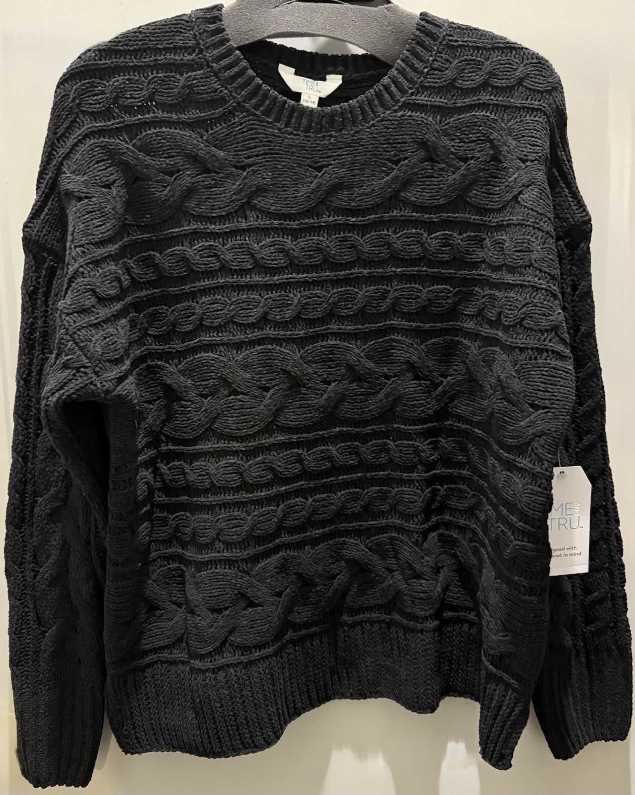 New!TimeAndTru Black Soot Chenille Pullover Sweater.Size L(12-14).Great Sweater!