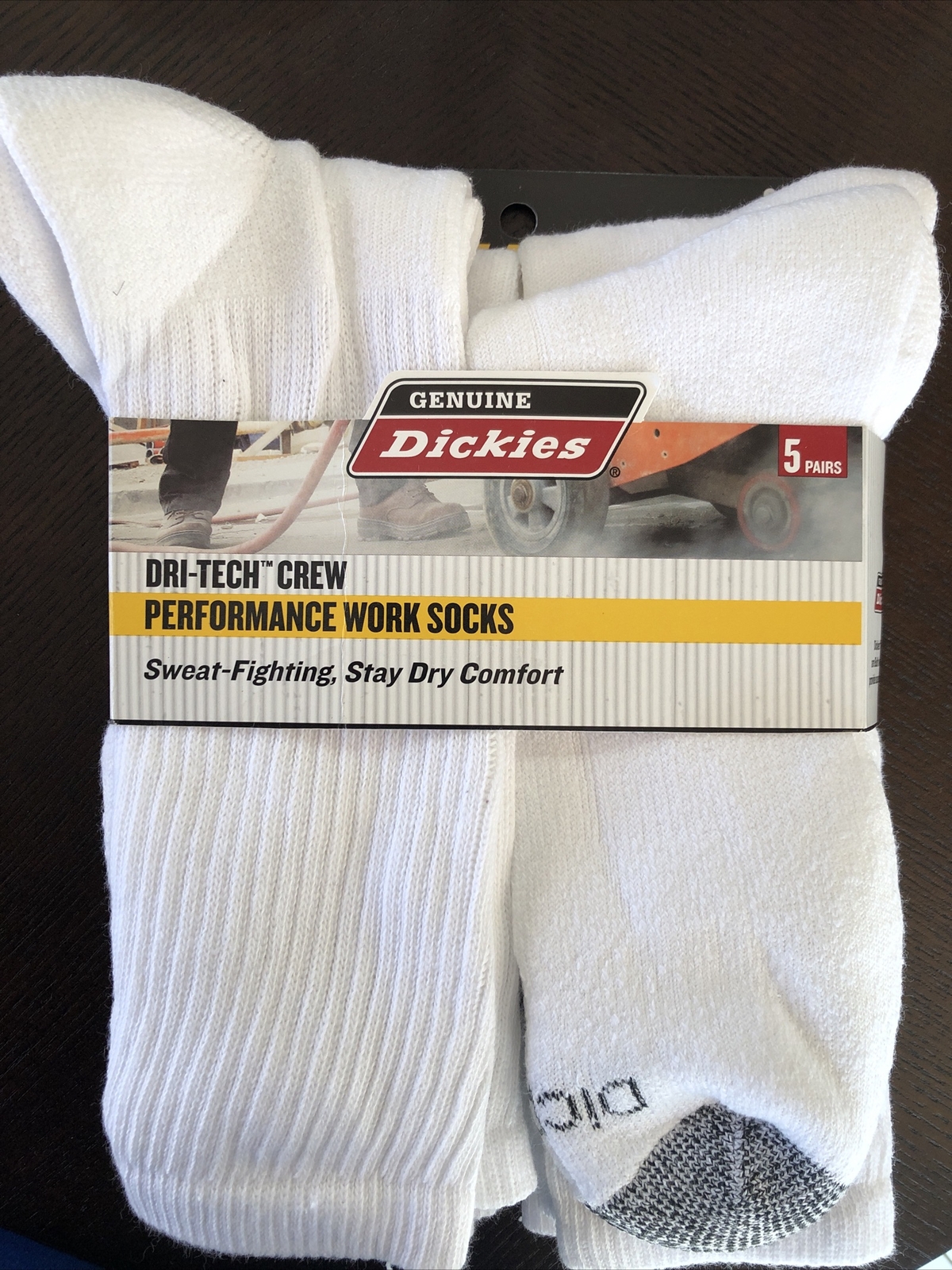 New Dickies Men’s Dri-Tech Comfort Crew Work Socks, Size 6-12 – 5 Pair (WHITE)..