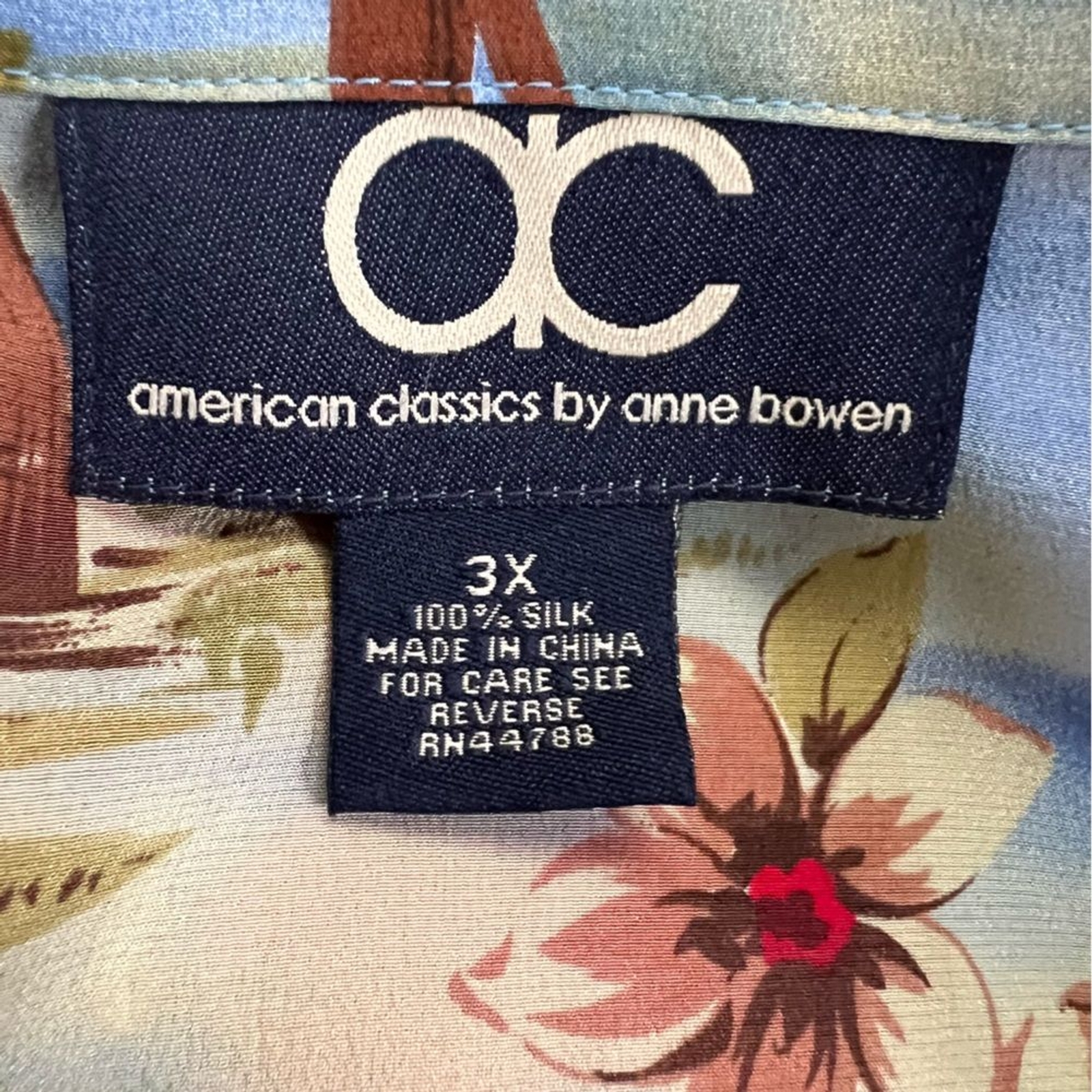 Hawaiian Silk American Classics by Anne Bowen Button Front Short Sleeves 3X Blue