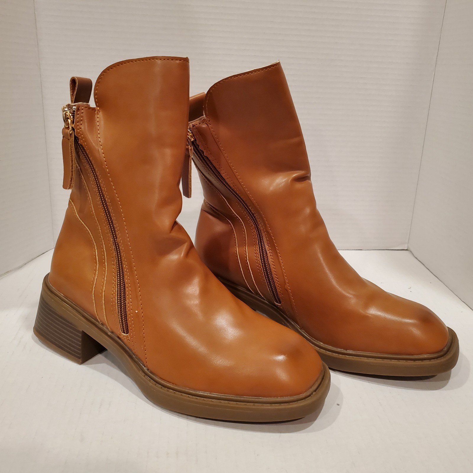 Womens Faux Leather Low Calf Boots Brown Sz (US 9) EU 40 All Occasions