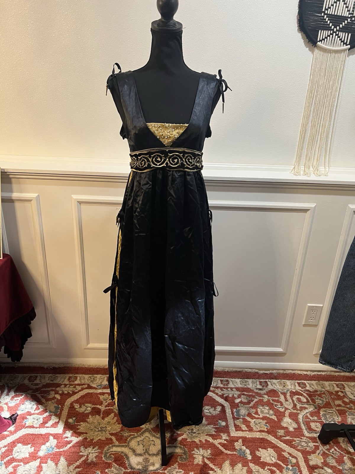 Medium Blue/Gold Satin Gothic Dress Medieval Renaissance Homemade Quality