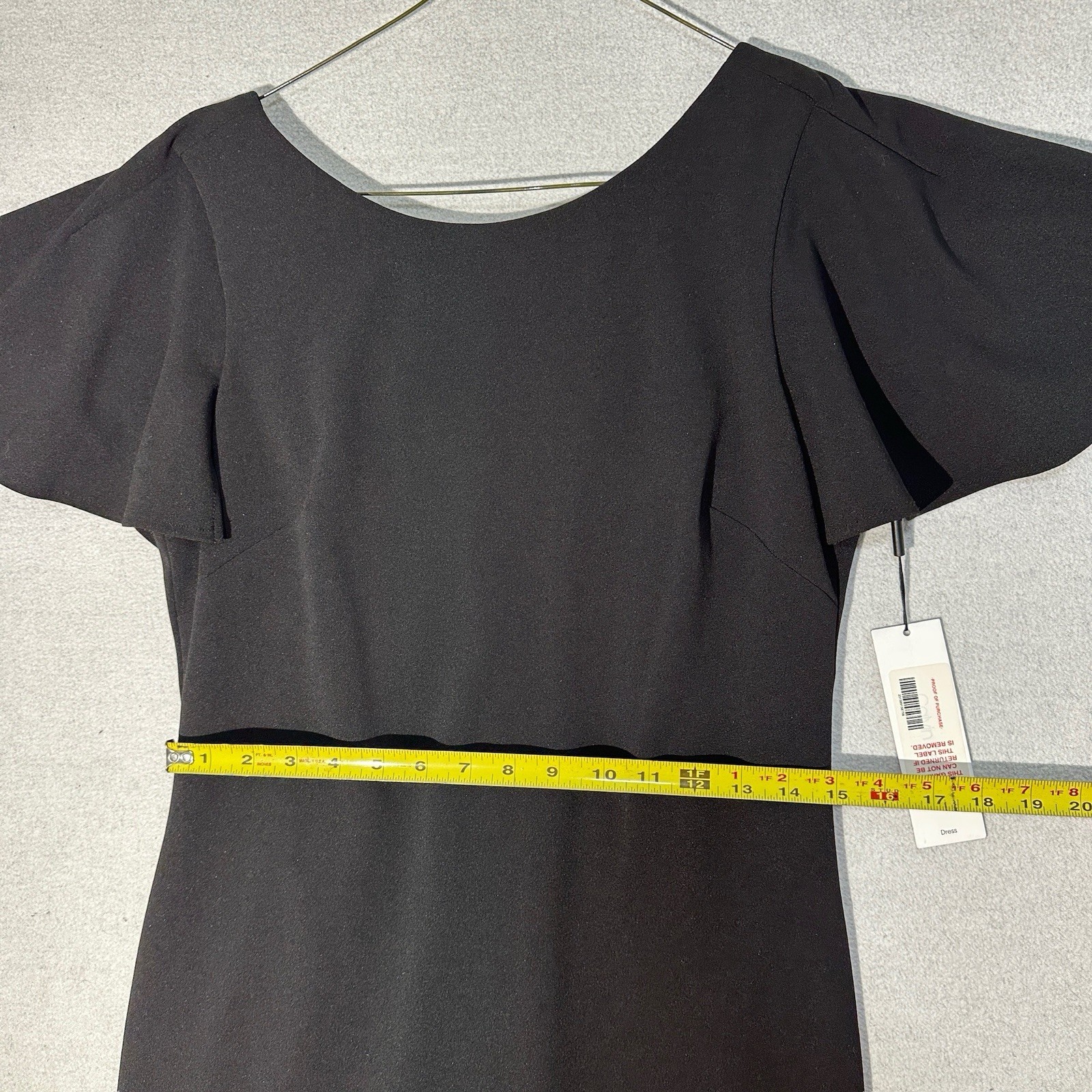 Calvin Klein Black Ruffle Flutter Sleeve V-Neck Sheath Knee Length Dress Size 10