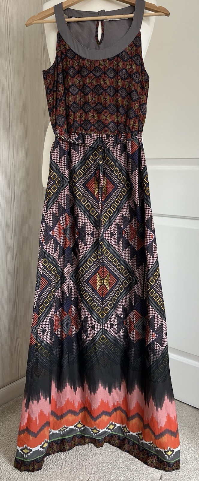 FatFace Maxi Dress Size 10 Sleeveless Aztec Belted Boho 70’s Hippie Festival
