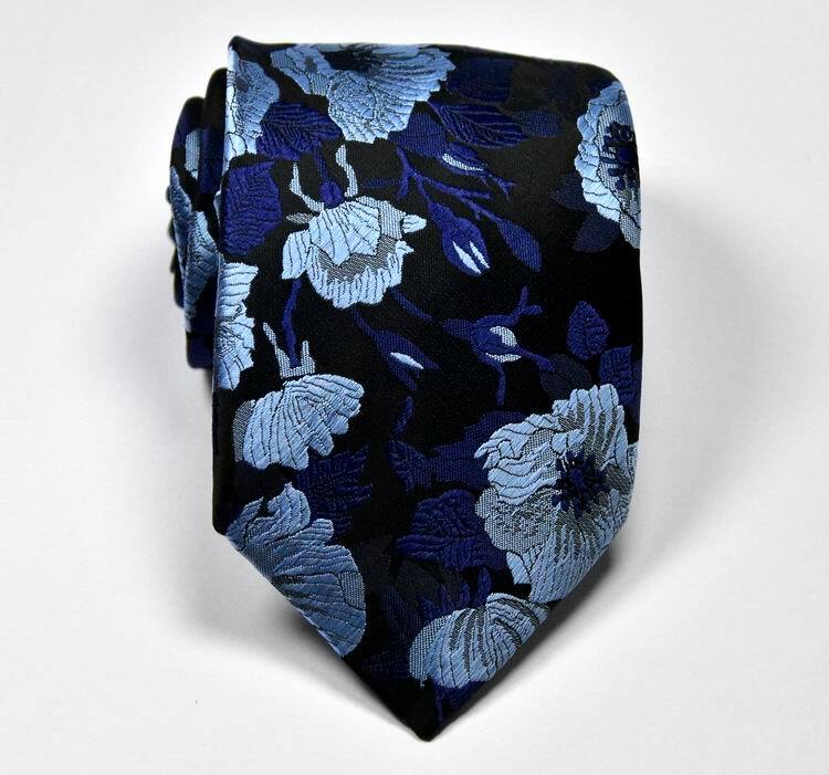 Classic Floral Dark Blue Light Blue 100% Silk Men’s Necktie Neck Tie 3.15”(8CM)