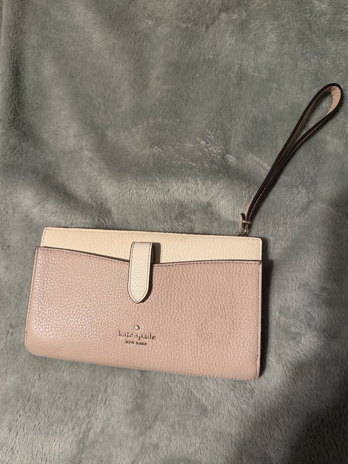 kate spade new york Solid Pink/Beige Wristlet Wallet Zipper, ID Window, Cards