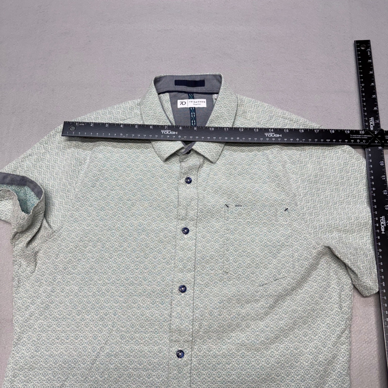 7 Diamonds Zenith Jacquard Stretch Shirt Mens Large Green SS Button Down