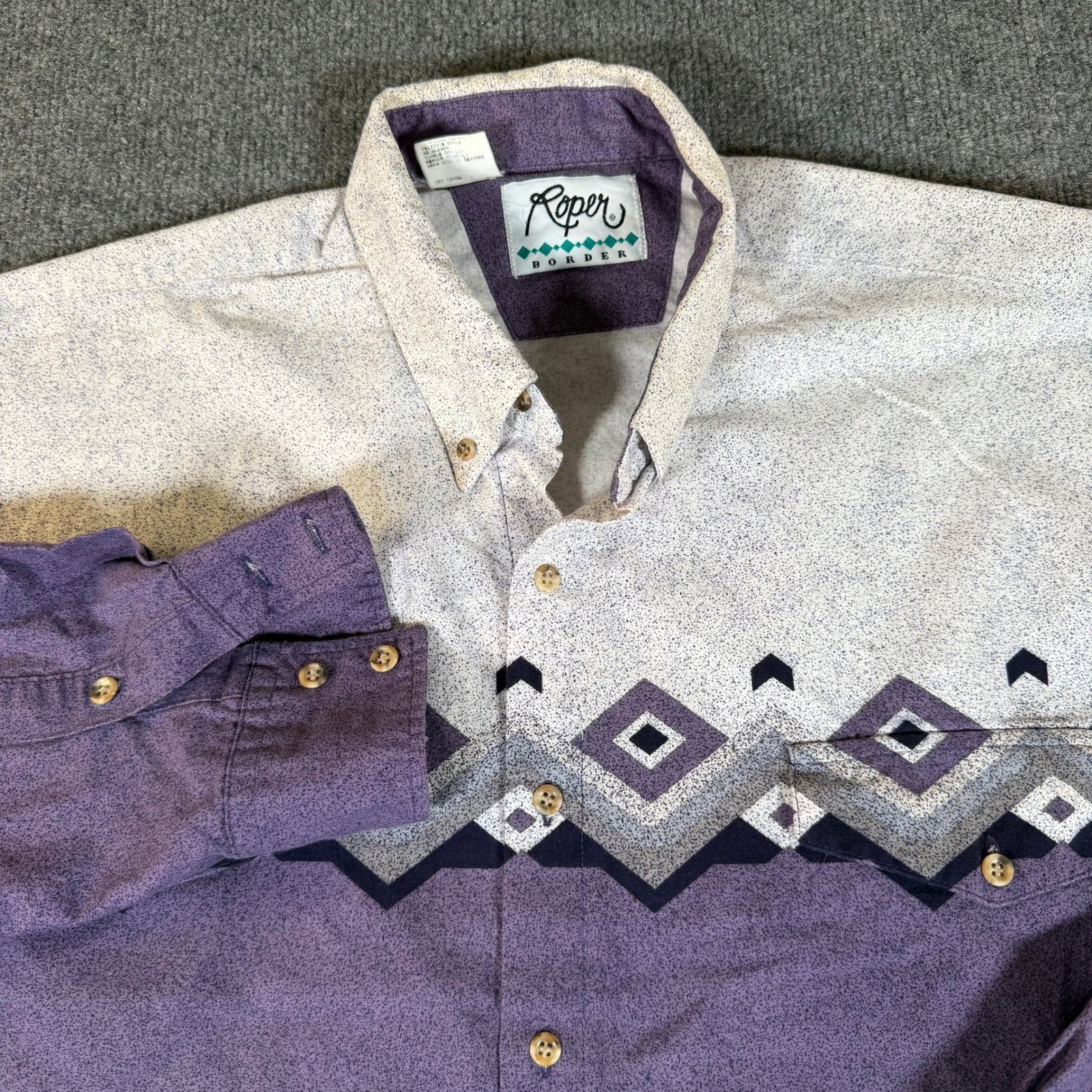 Vintage Roper Border Mens 2XT Western Aztec Geometric Button Down Shirt #3631