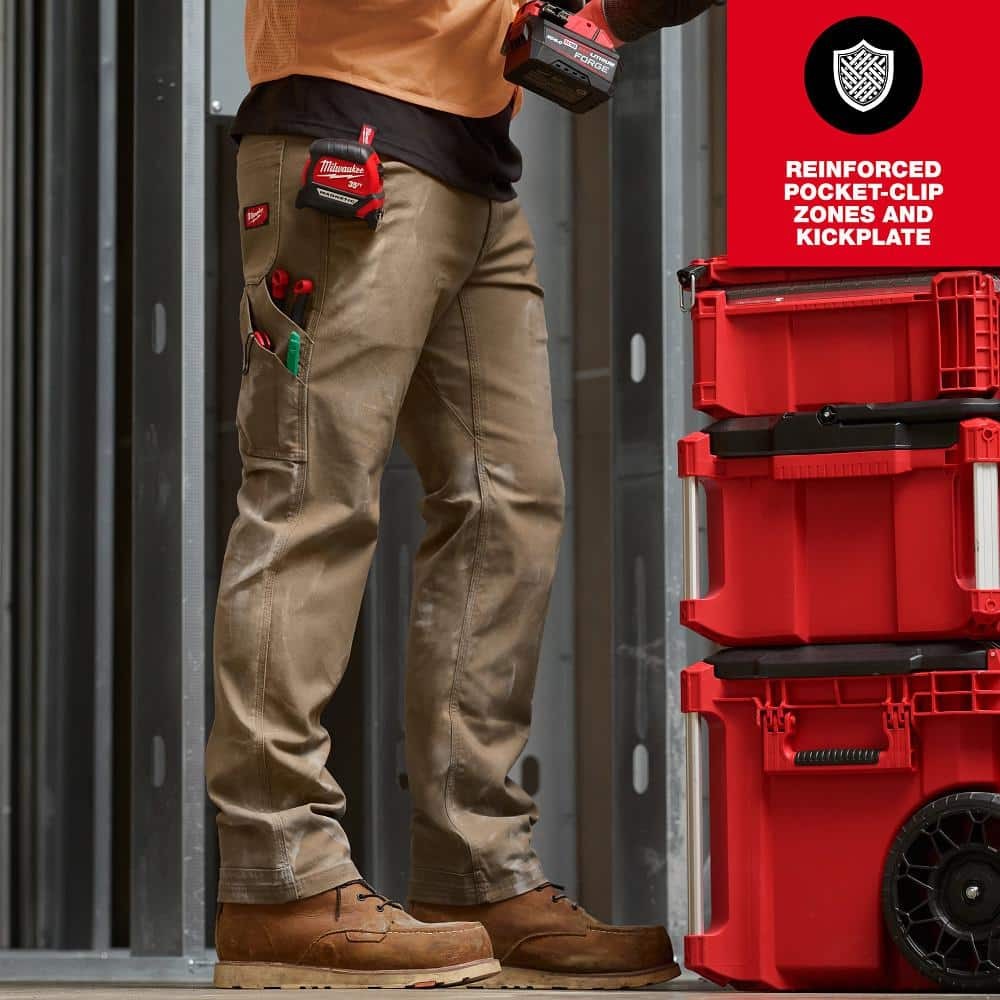 Milwaukee Men’s 36 in. x 30 in. Gray Cotton/Polyester Work Pants with 7 Pockets