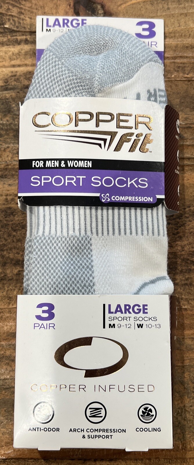 Copper Fit Infused Sport Ankle Socks 3 Pair White Large Men 9-12 Women 10-13 NEW