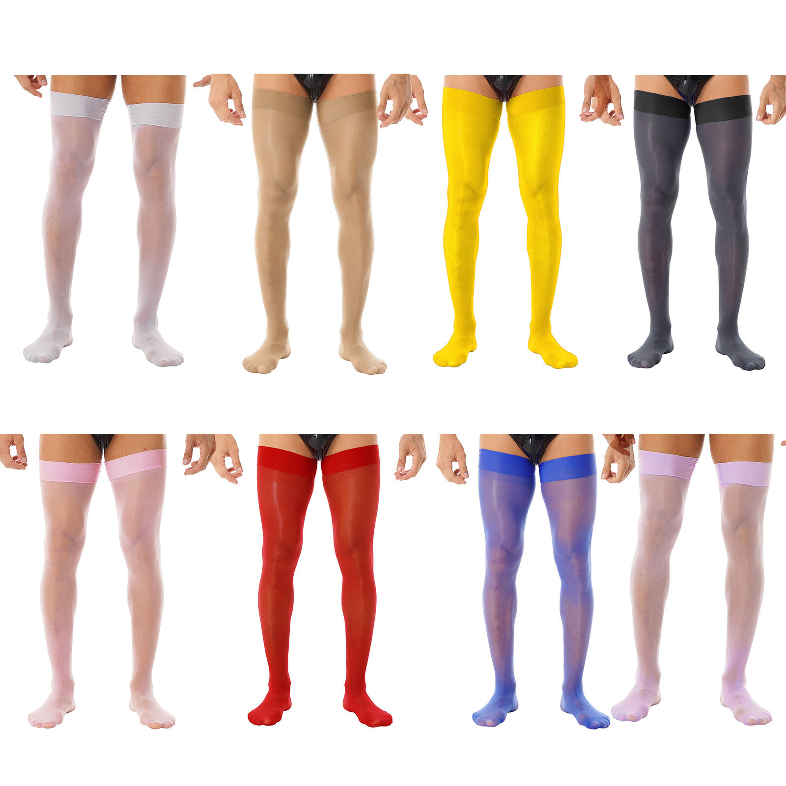 US YiZYiF Men Oil Glossy See-through Stockings Ultra Thin Sheer Thigh High Socks