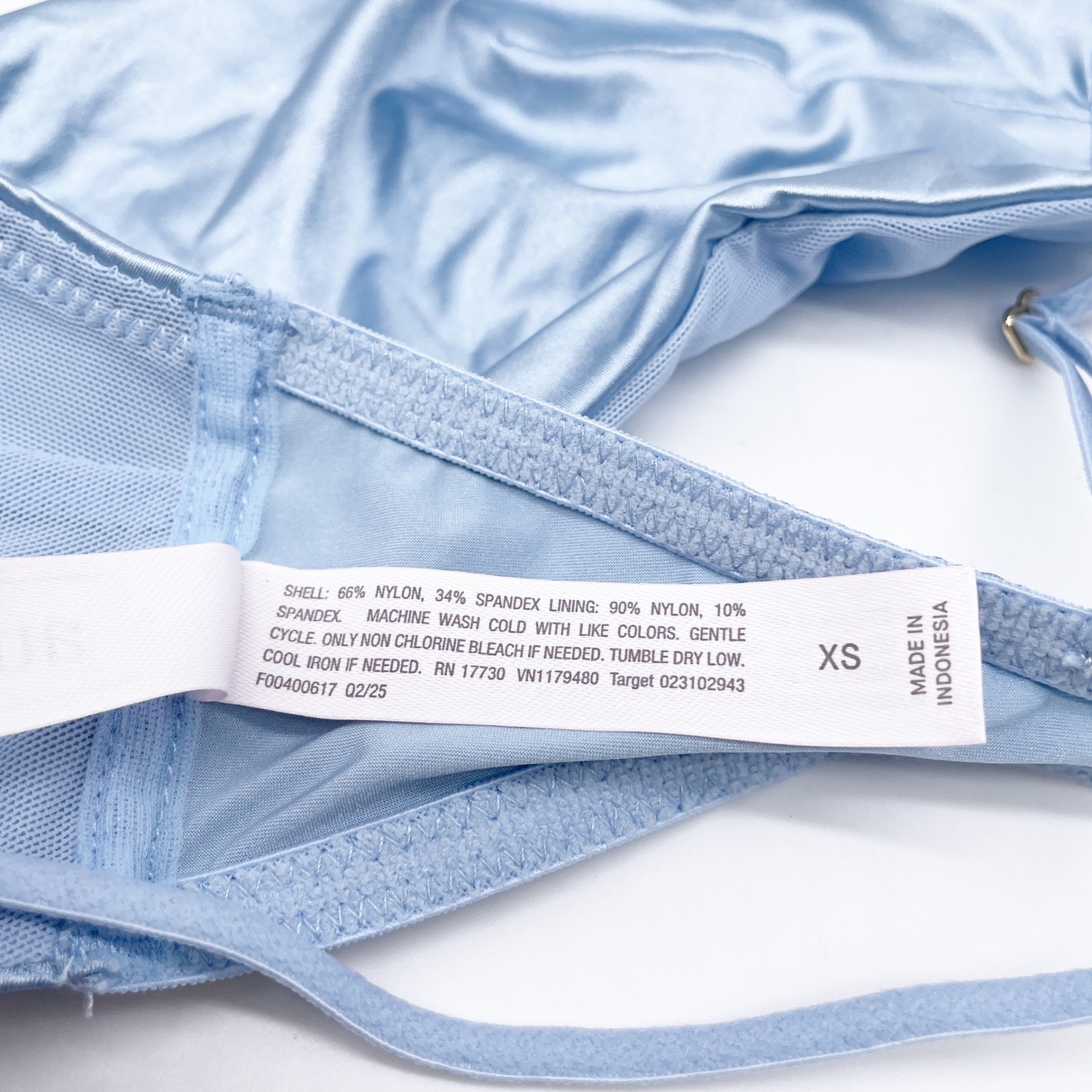 Auden Women’s Light Blue Adjustable Straps Hook Back Satin Bralette Size XS