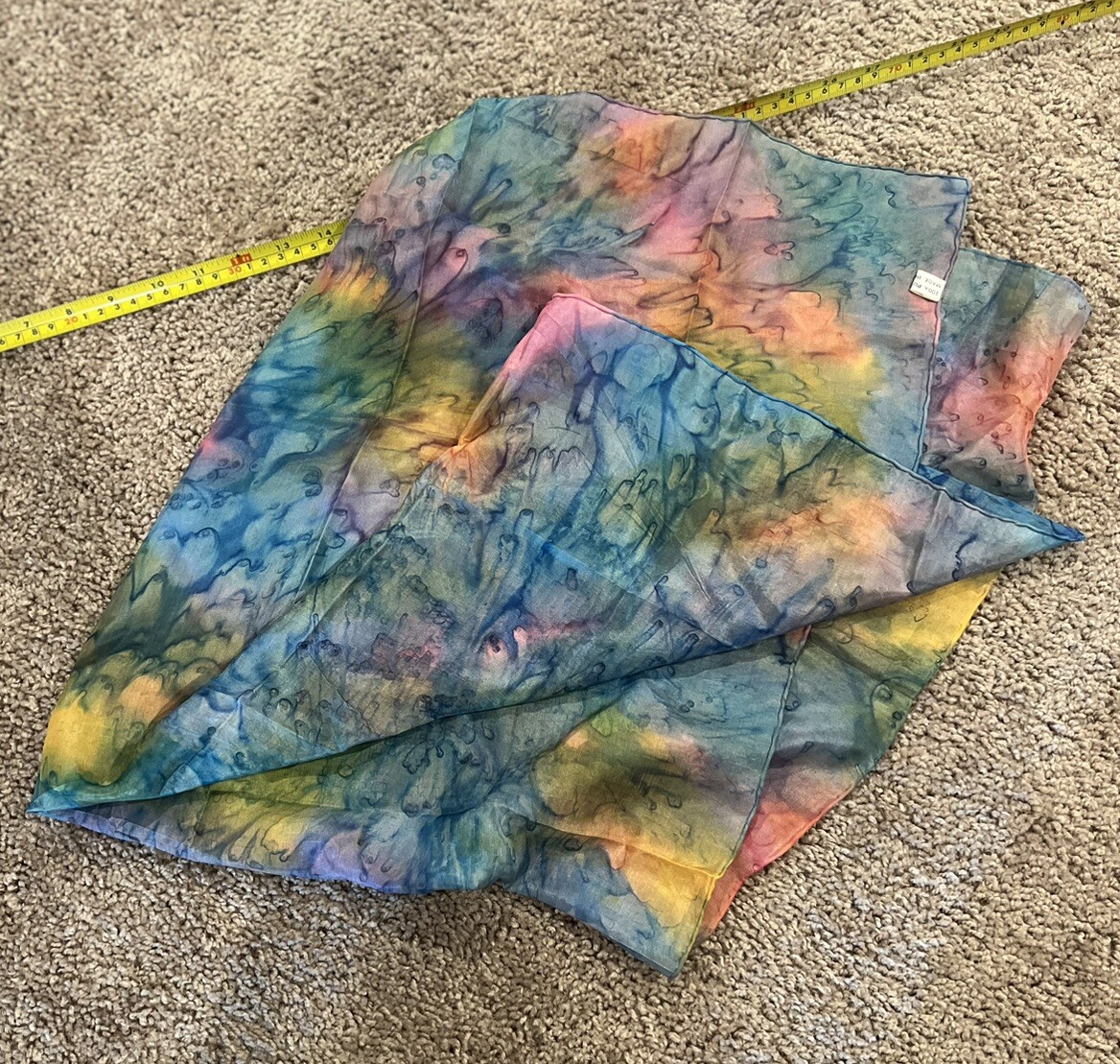 Silk Tie Dye Square Scarf 32” x 32”Purple Aqua Blue& White & Pink Unbranded