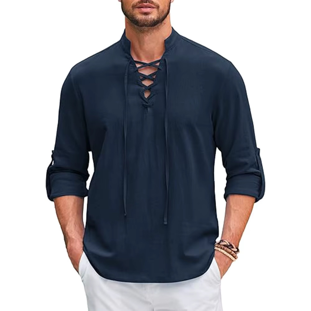 Men’s Renaissance Shirt Pirate Medieval Viking top Cotton Linen Shirts Men Long