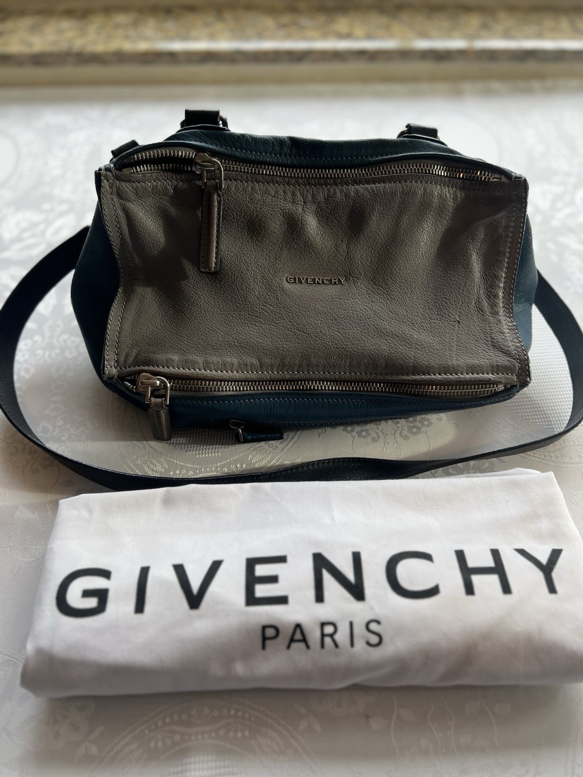 Givenchy Pandora Medium Leather Bag Satchel Sugar Goatskin Blue/Gray Two Tone