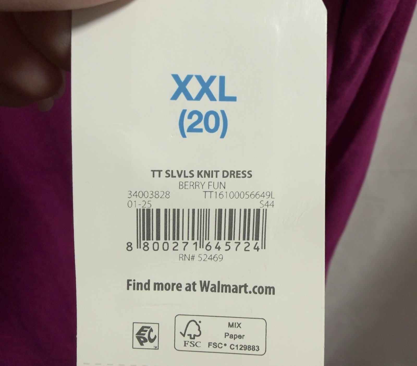 Time and Tru Sleeveless Knit Dress with Pockets Women’s XXL (20) Berry Fun Pink