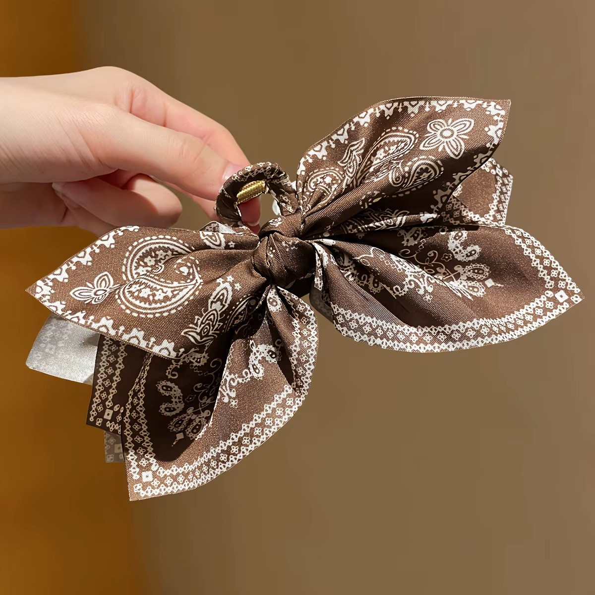 1Pcs Women’S Style, Brown Cashew Flower Bow Hair Clip, High-End and Elegant Hair