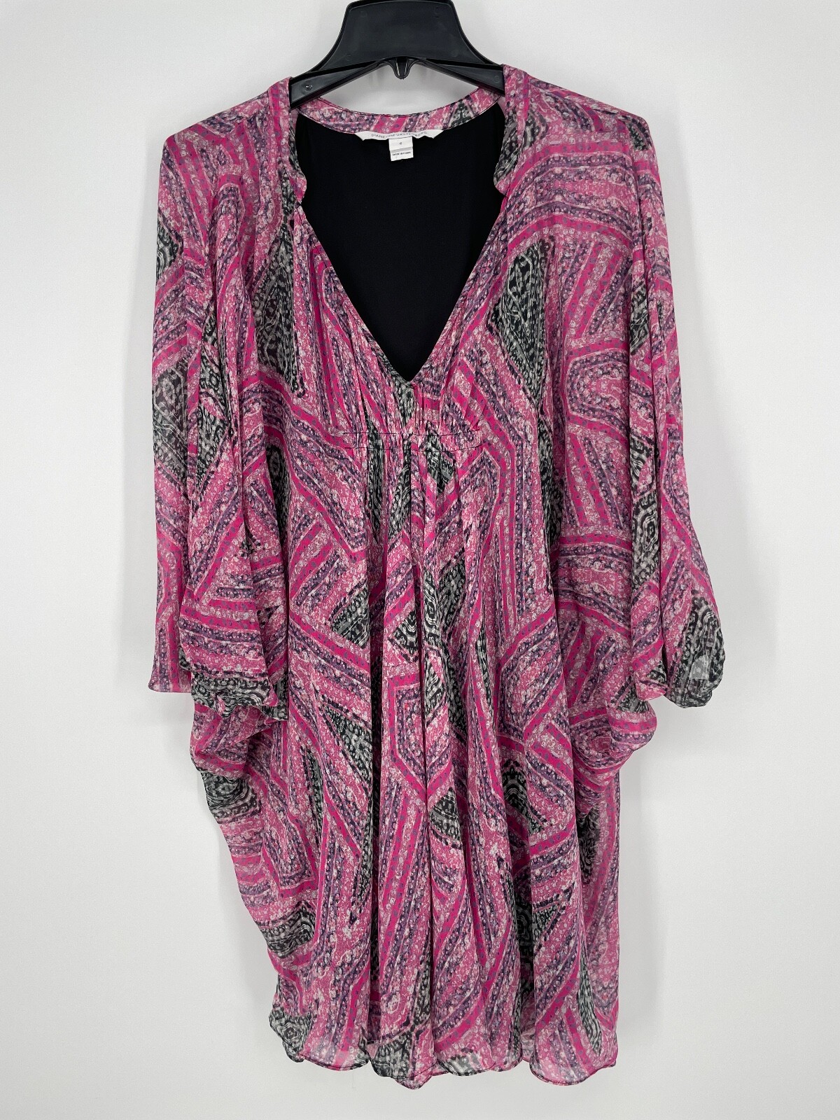 DVF Diane Von Furstenburg size 6 Fleurette Pink Black Sheer Mini Dress 100% silk