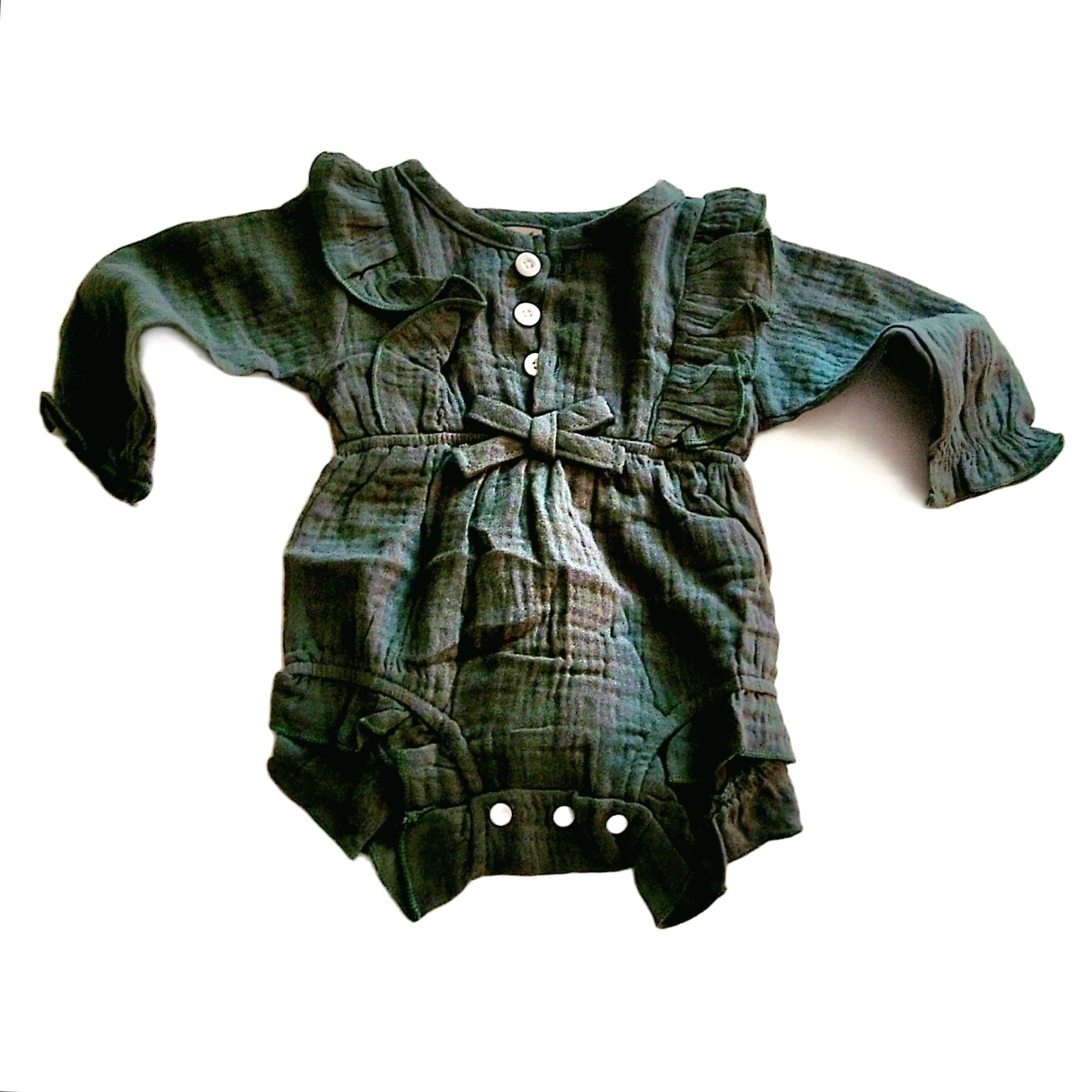 Renotemy 0-3 Months Infant Baby Girl Rompers Cotton Ribbed Solid Jumpsuits & Bow