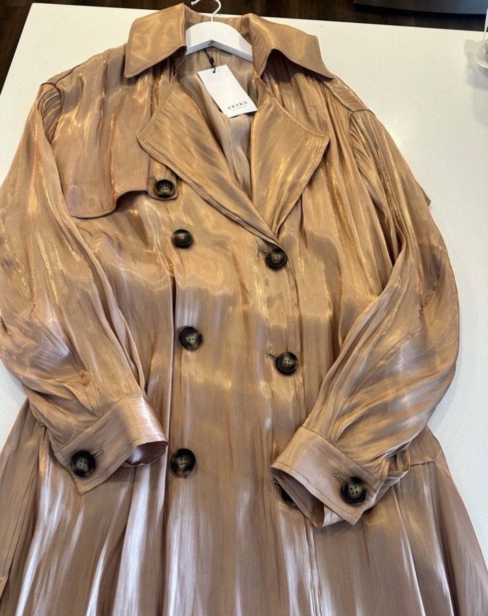 AKIRA Metallic Rose Gold Double-Breasted Trench Coat
