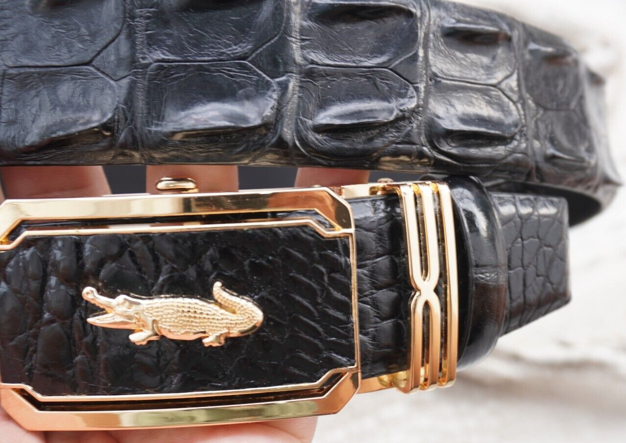 Black Genuine CROCODILE Hornback LEATHER Skin Men’s Belt -W 1.3 inch # C21