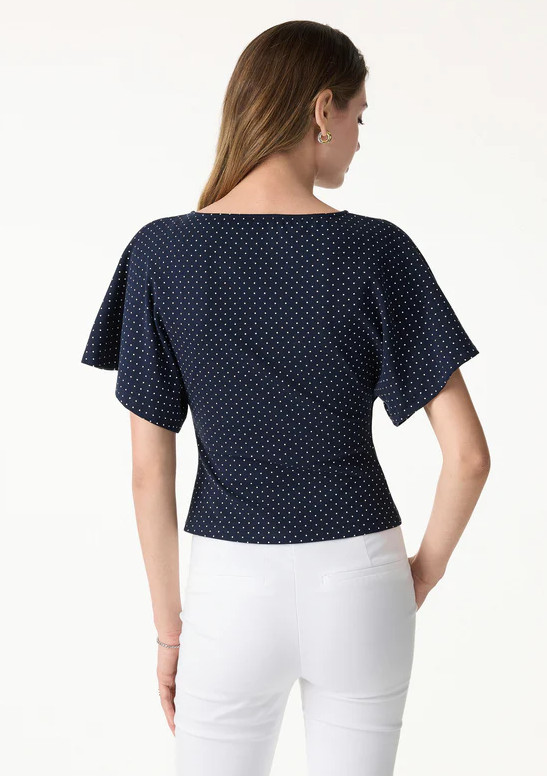 Soft Stretch Cotton Boatneck Flutter Sleeves Polka Dot Top Limited Edition, Red