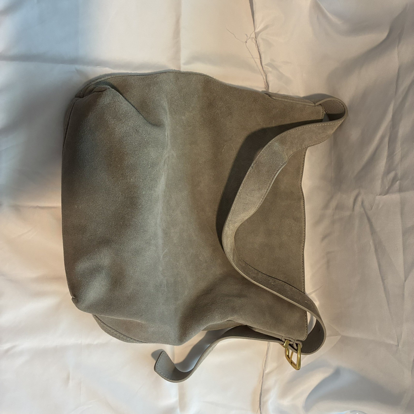 Margot New York Neutral Suede Genuine Leather Kaye Bucket Large Tote Lined