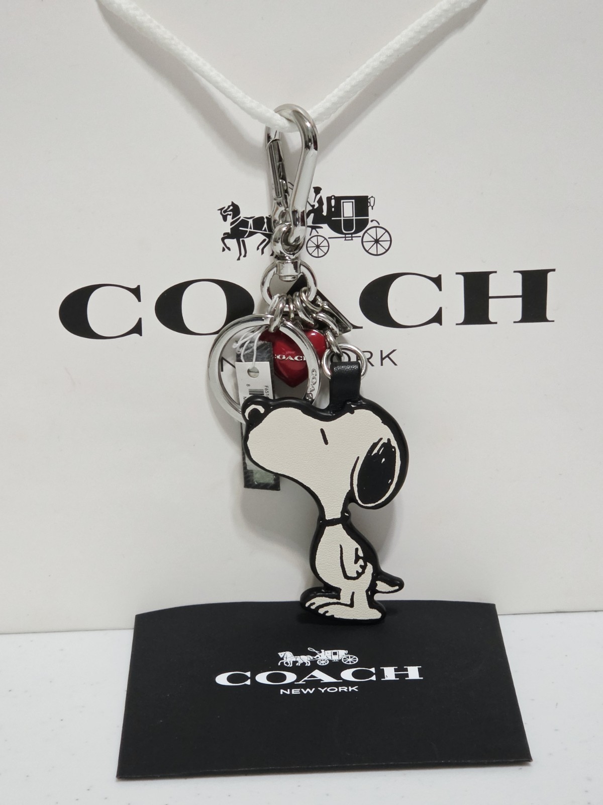 NEW Coach Snoopy Peanuts Kissing Red Love Heart Keychain Bag Charm Fob F65164