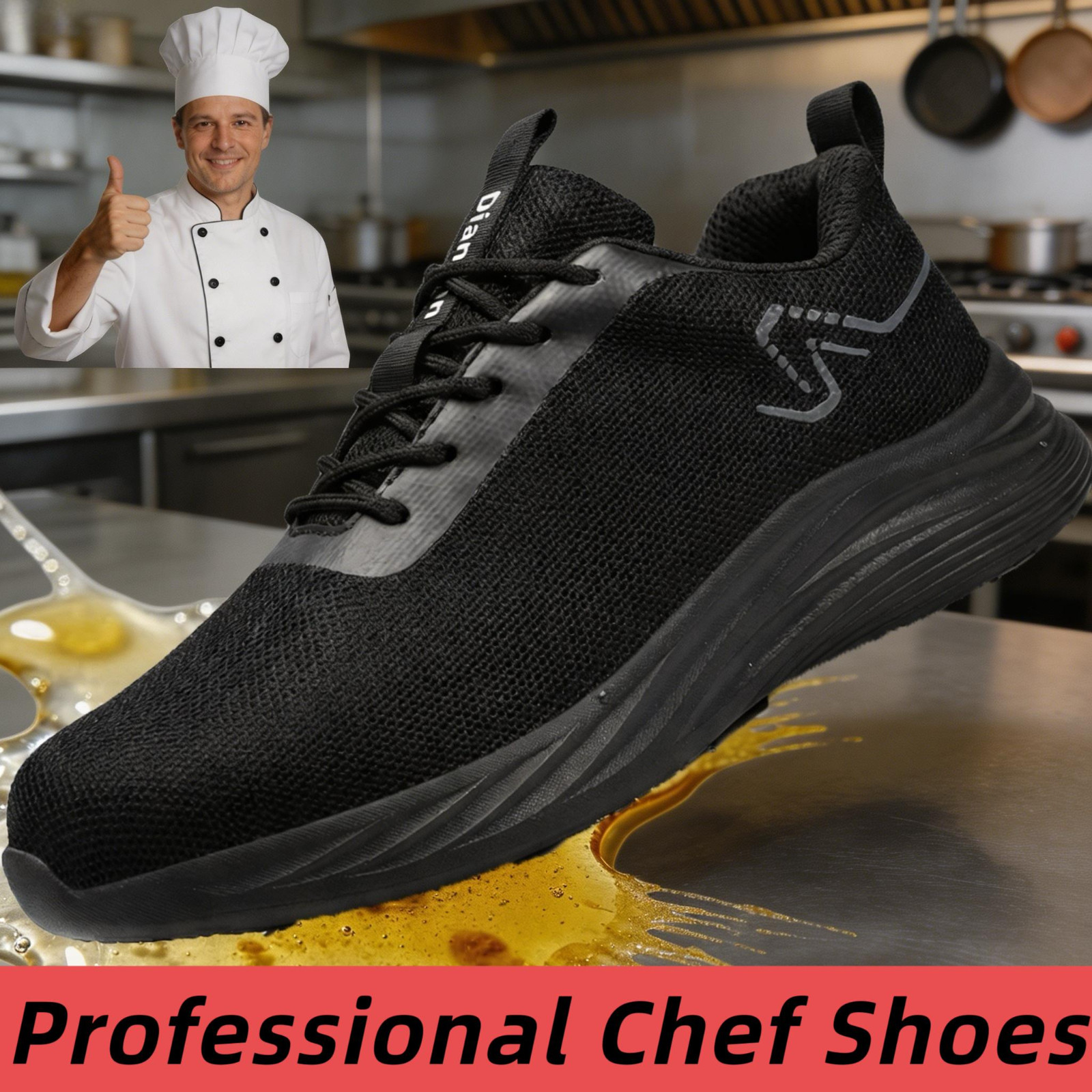 Comfortable Non-Slip Men’s Chef Kitchen Shoes Waterproof Oil Resistant Worker