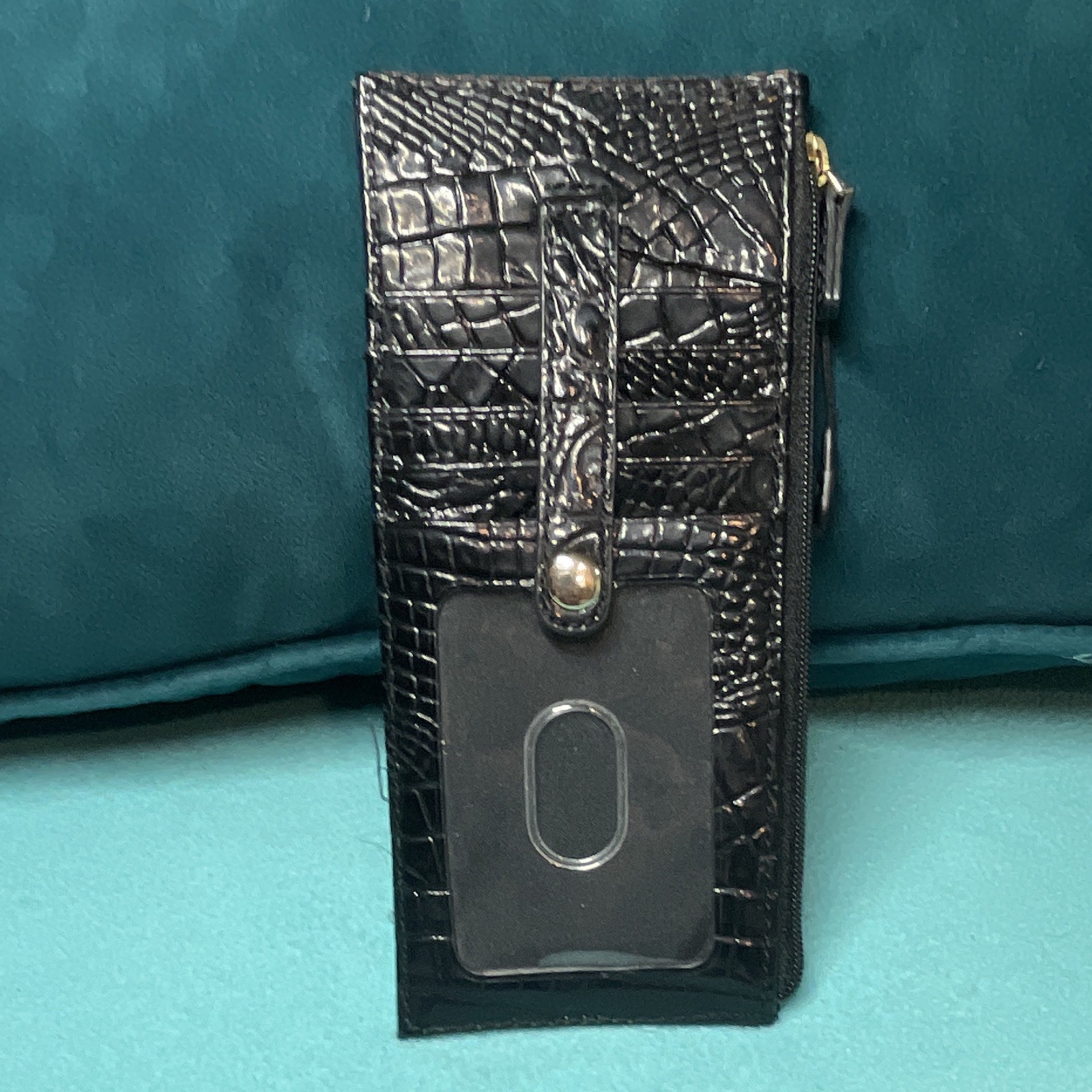 Brahmin Women’s Black Crocodile Pattern Zip Wallet w/ Logo Credit Card