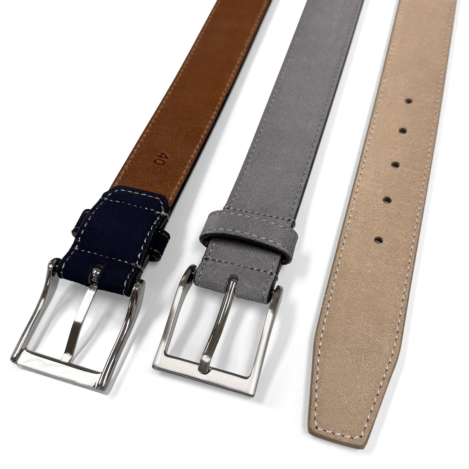 Brushed Nickel Buckle Suede Belt Genuine Leather Casual Jean Belt 1-1/2″ Wide