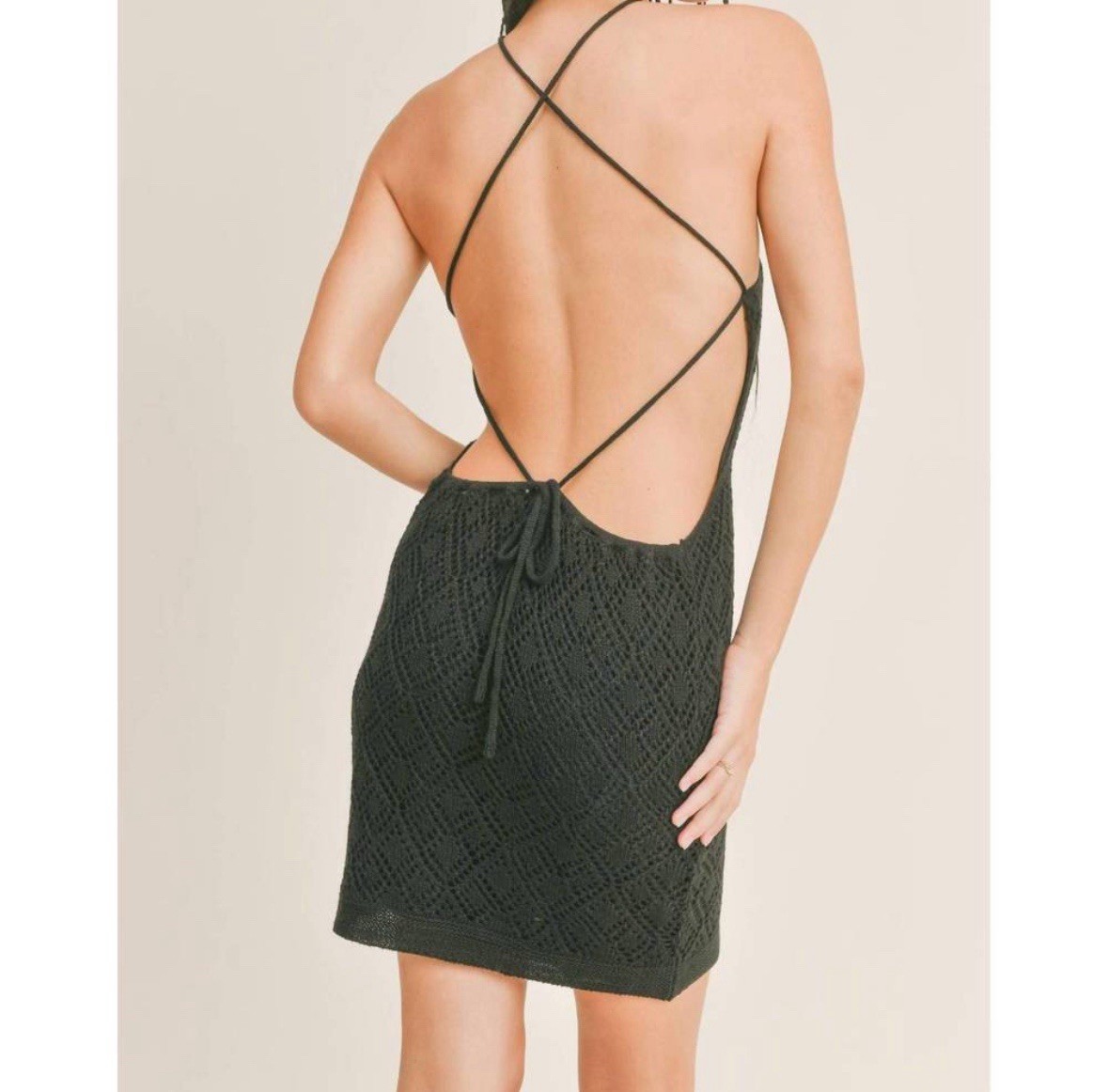 Sage The Label Crochet Backless Mini Dress Large Black Boho Festival Vacation