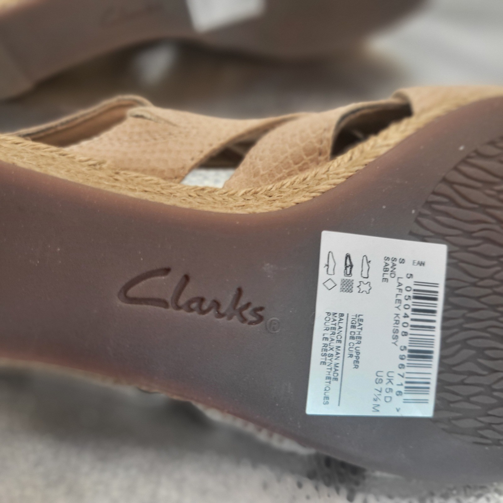 Clarks Lafley Krissy Sand Leather Espadrille Wedge Sandals Womens 7.5 M