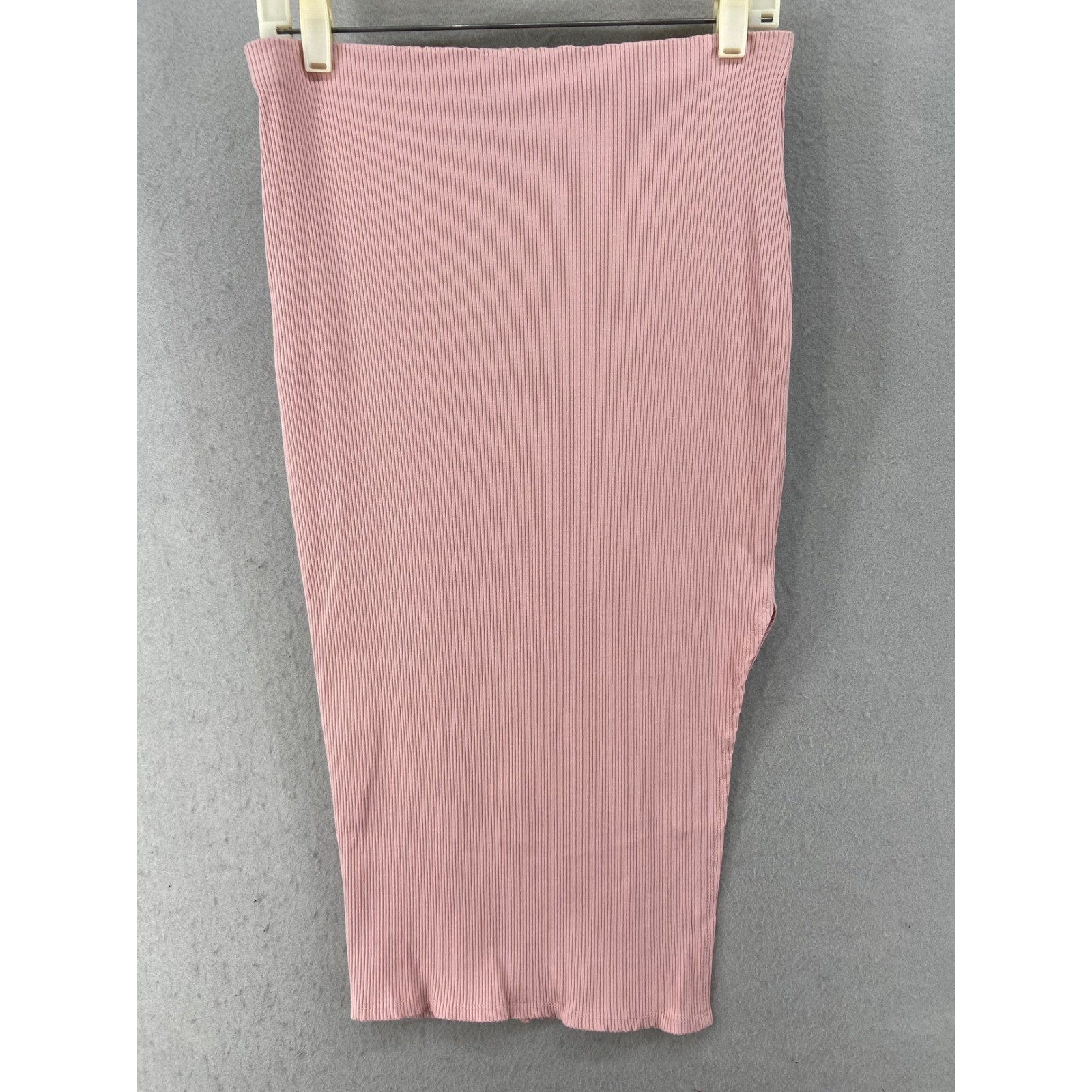 Lulus Skirt Sz XL Ribbed High Waist Midi Skirt Rose Pink Stretch High Slit