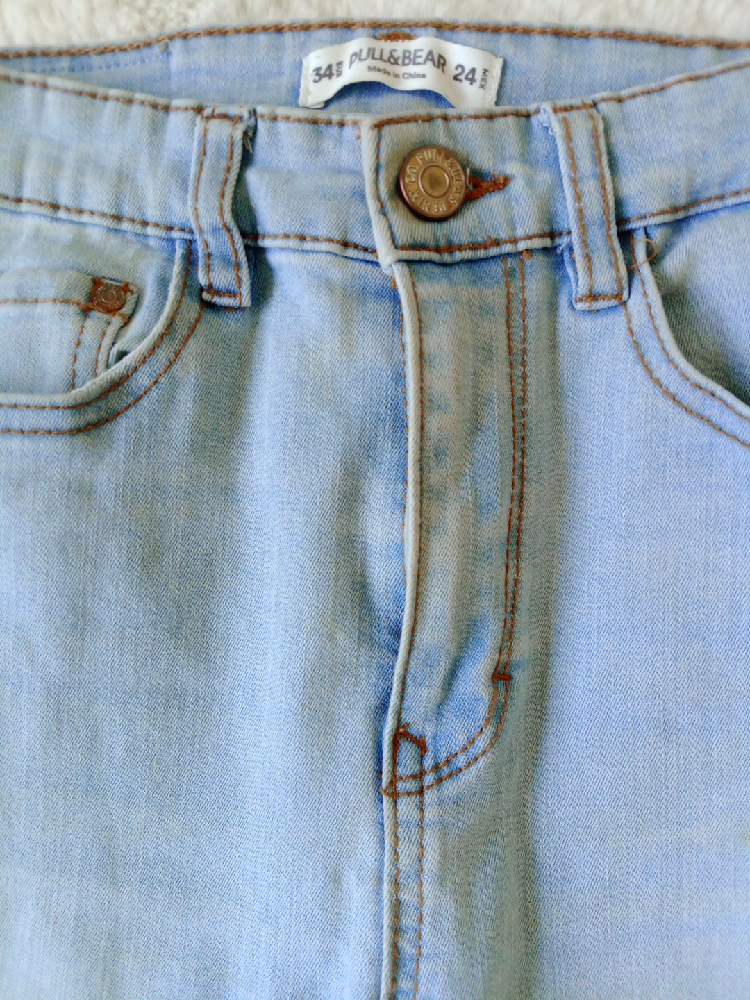 Pull&Bear Light Blue Wash Denim Skinny Jeans Tapered High Rise EU 34 UK Size 8