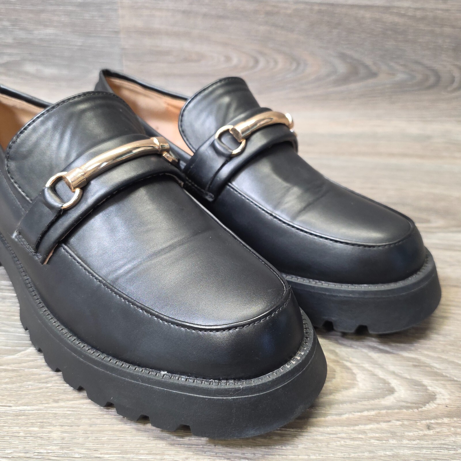 Mudd Loafers Womens 10M Black Faux Leather Slip On Chunky Platform Academia Y2K