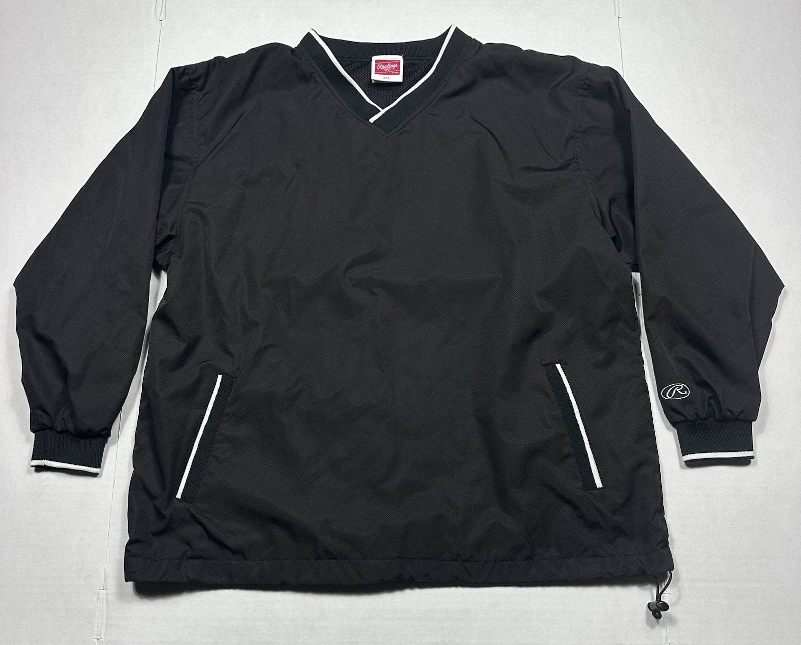 Rawlings Windbreaker Jacket Mens XL Black V-Neck Lightweight Pullover Baseball