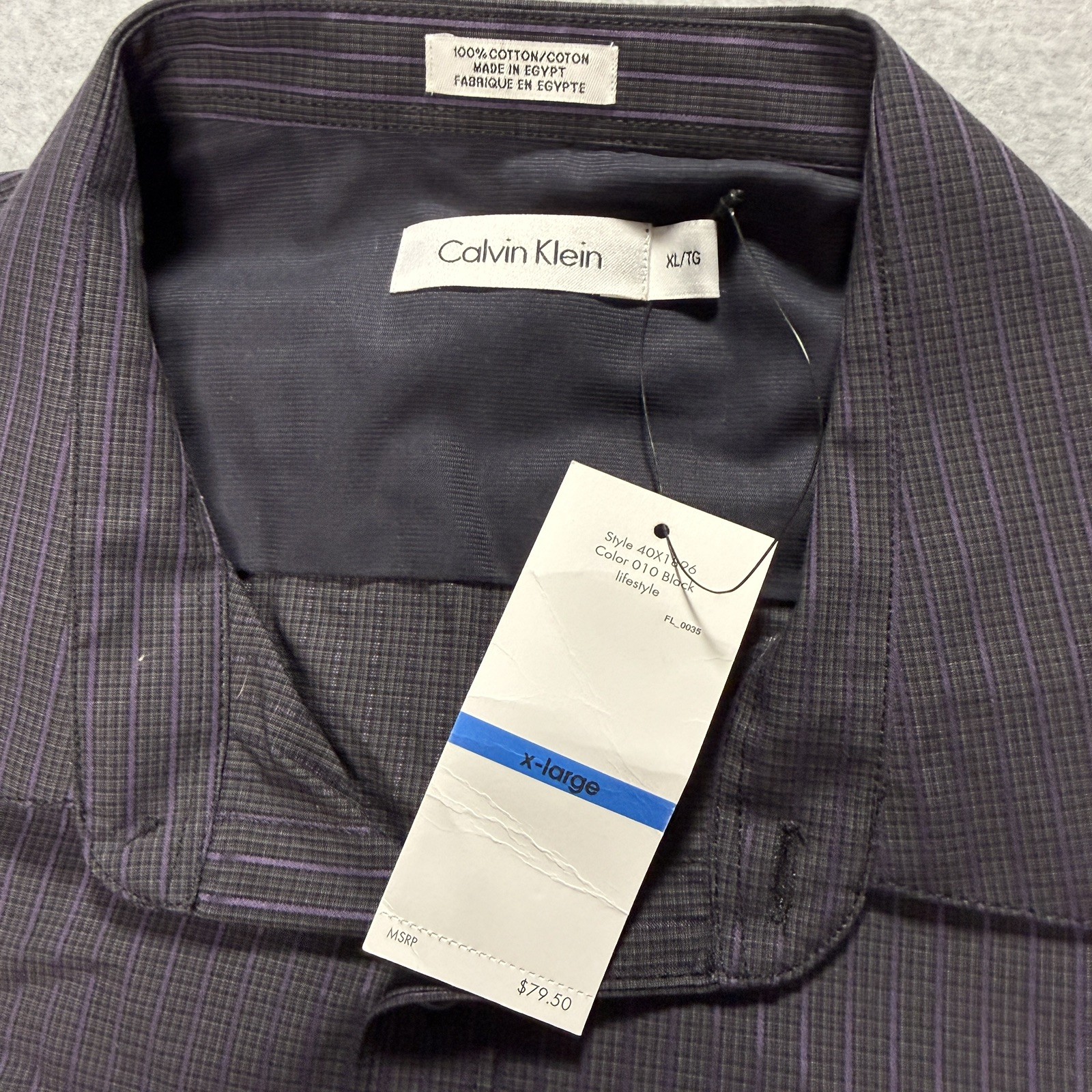 Calvin Klein Button Down Shirt Men’s XL Collared Dark Gray withPinstripes NEW