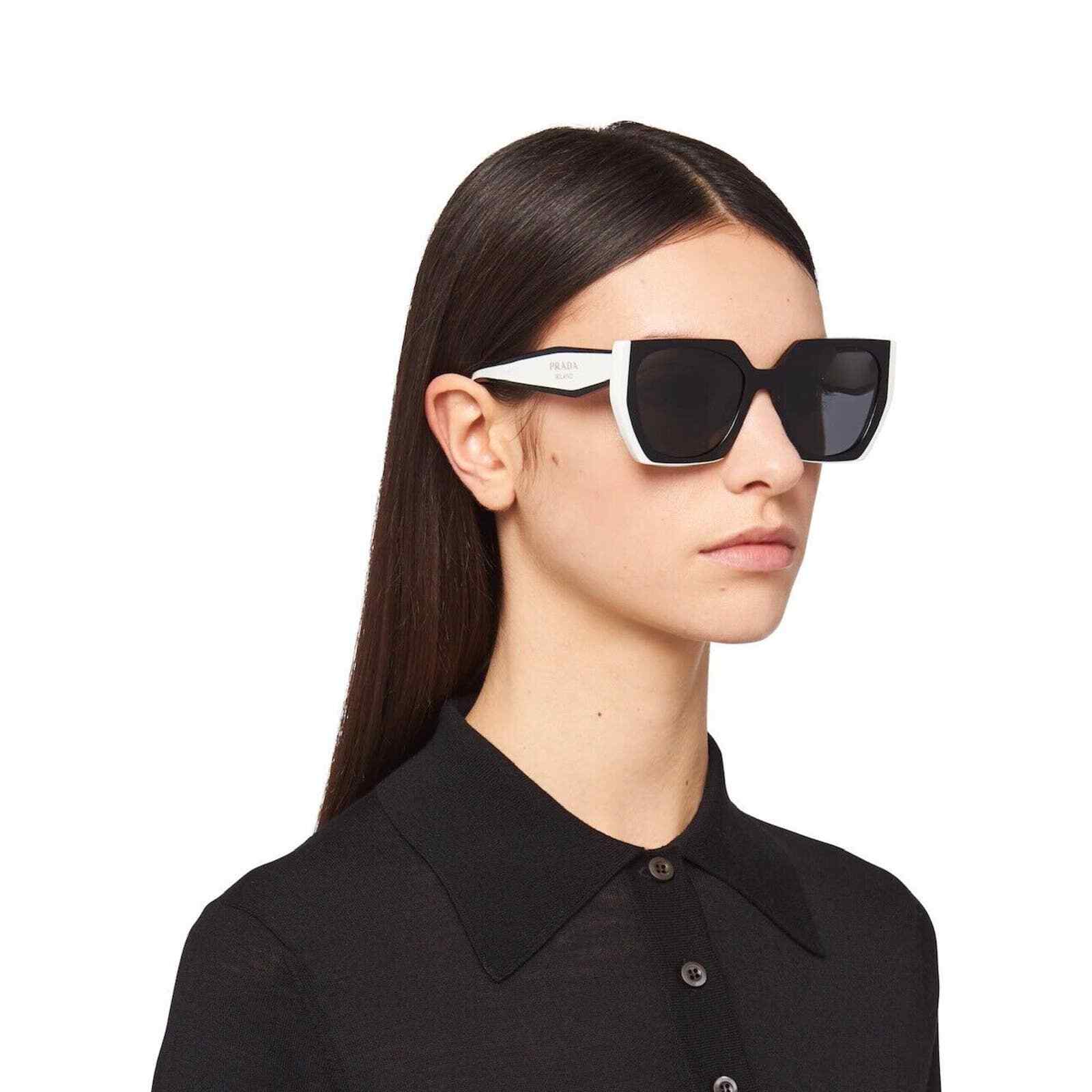 Prada Cateye PR 15WS 09Q550 Black White Grey Women Sunglasses AUTHENTIC