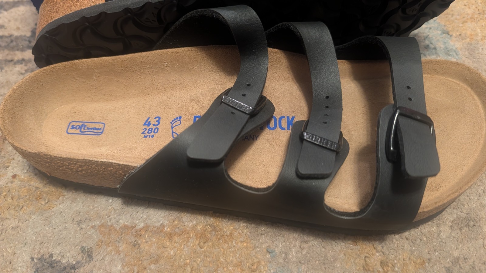 Birkenstock Florida Black Leather Slide Sandals Soft Footbed US 10M/11W Size 43