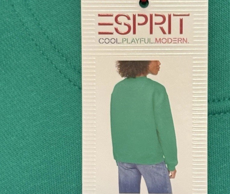 Esprit Kelly Green Logo Crewneck Pullover Sweatshirt Long Sleeve Cotton Fleece
