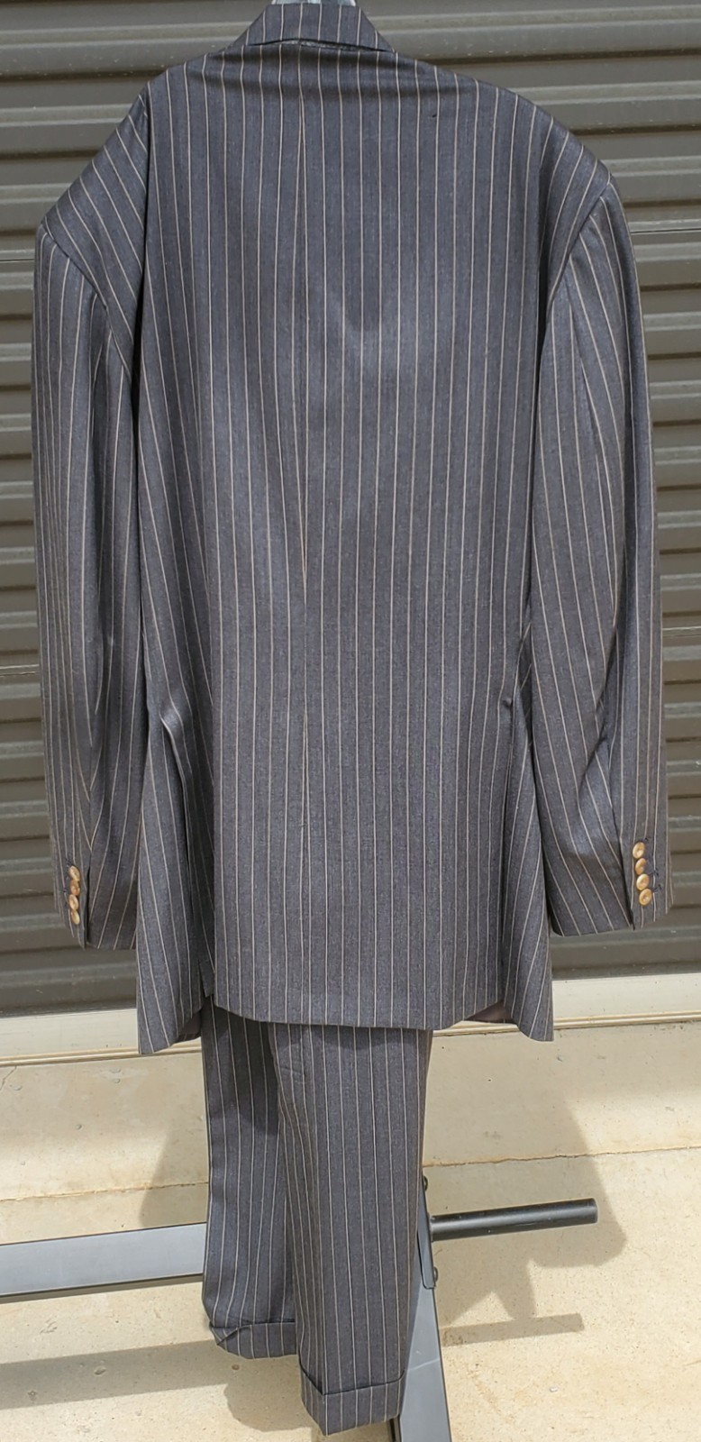 Tom James Corporate Image Mens Navy Pinstripe Wool Suit Sz 46 R Pants 36 X 32