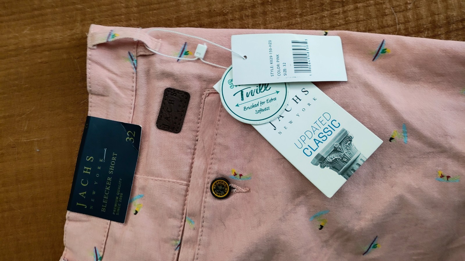 Jachs NY Pink Surfer Print Twill Shorts Size 34 (Appx 37″W) Stretch Classic New