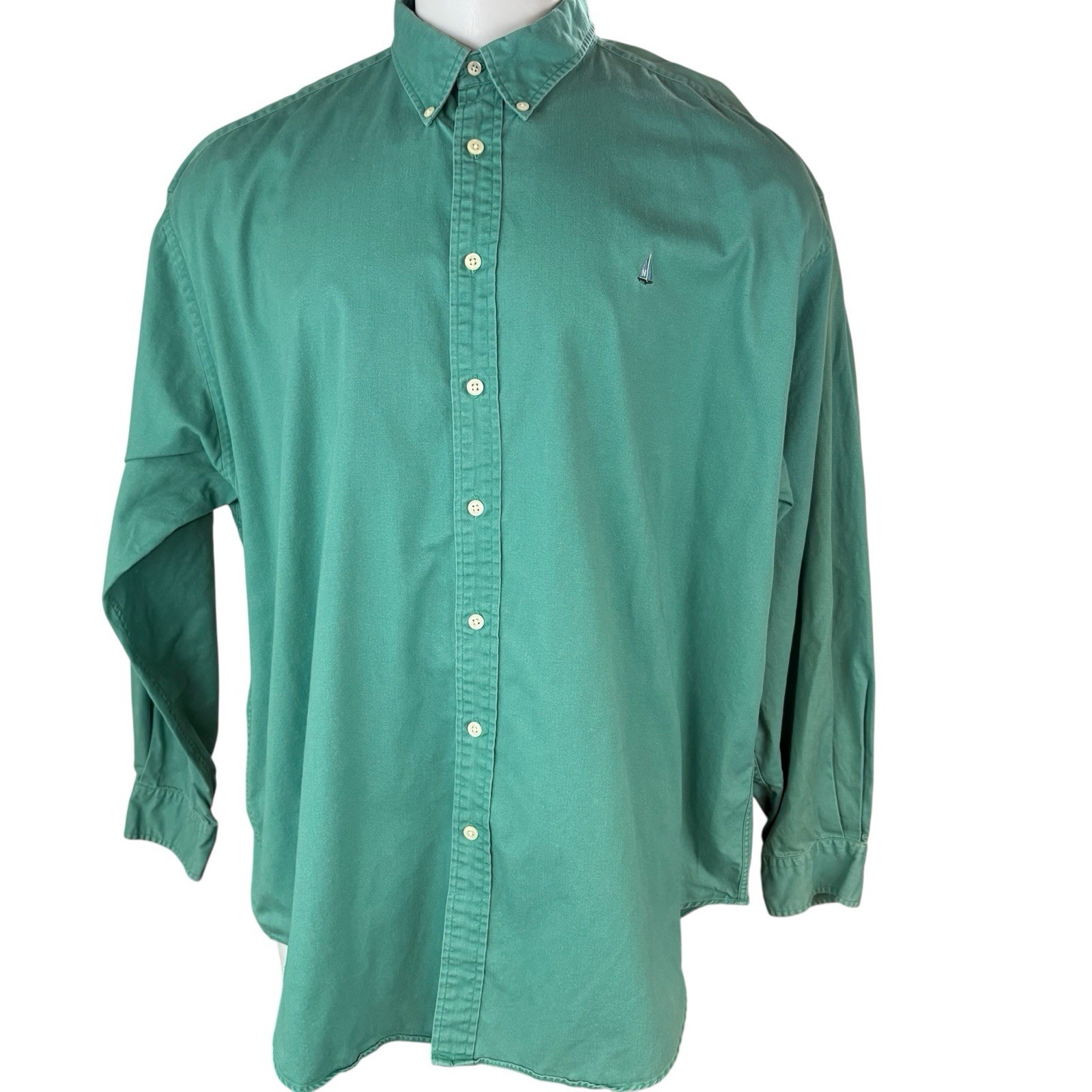 Vtg Norsport Men XXL Tall Teal Shirt Sailboat Retro Preppy Logo Embroidered 757