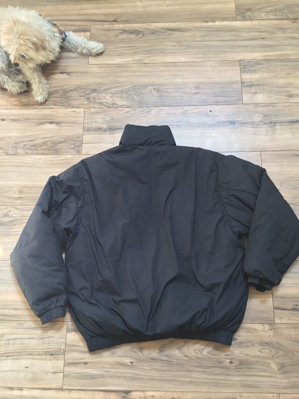 OBEY Cropped Puffer Jacket Half Zipper Quilted Logo Kangaroo Pockets Blk S
