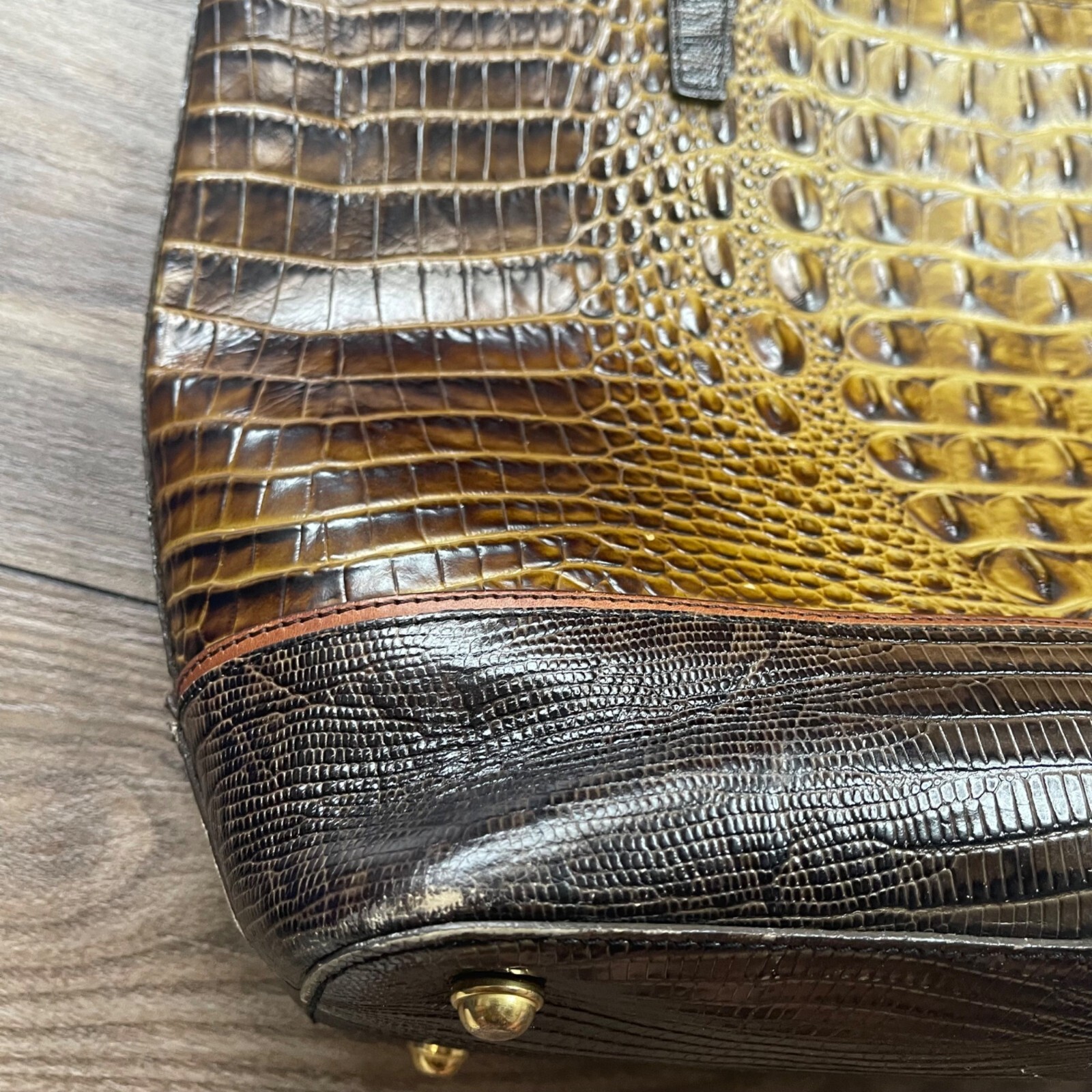 Brahmin Gold Medium Asher Tote Croc-Embossed Leather 16″ W X 10.25″ H X 5″ D FLA