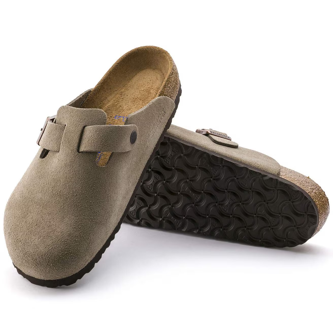 Birkenstock Boston Soft Footbed Suede Leather Clog Shoes Taupe/Black/Mocha/Mink