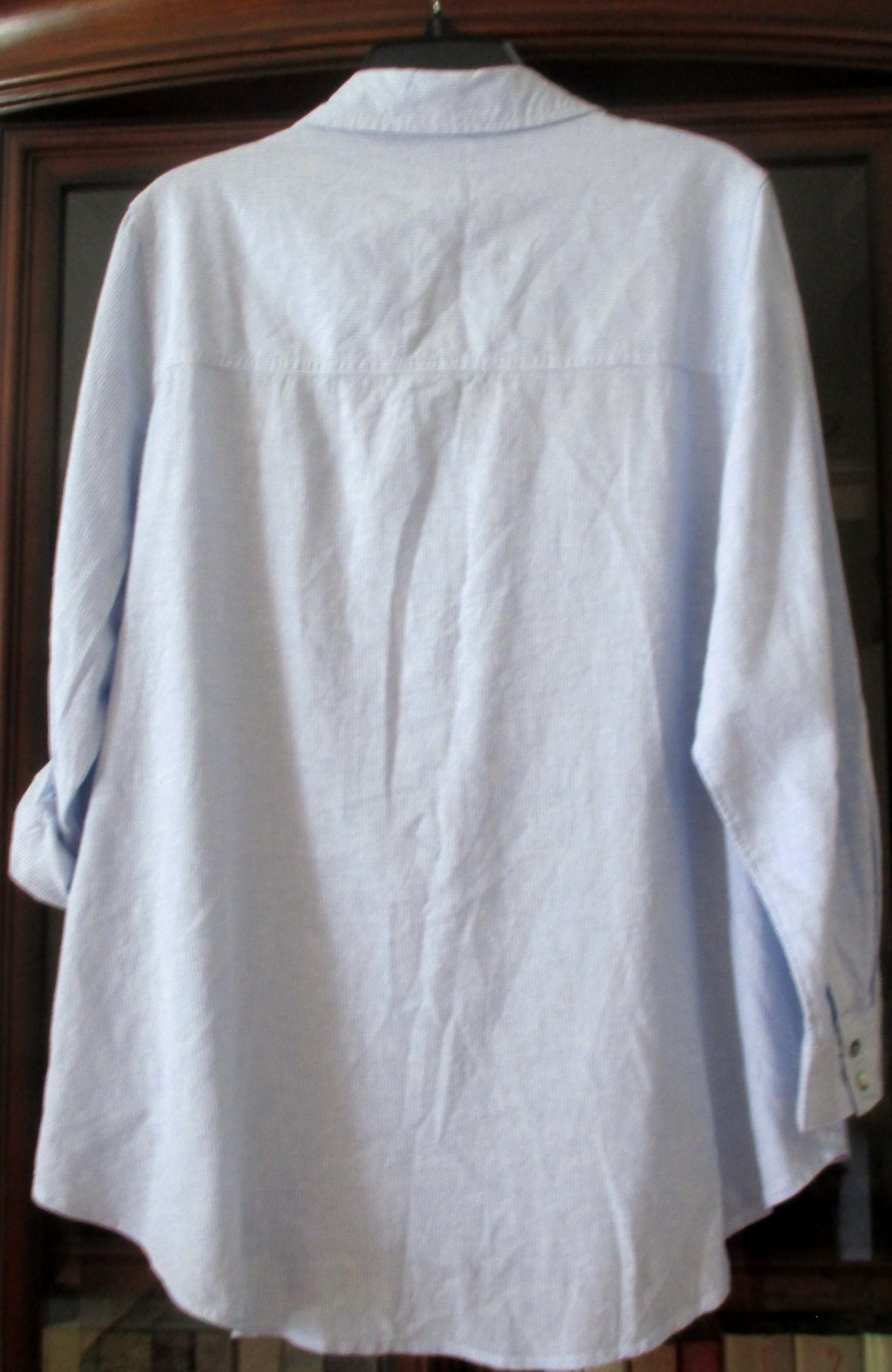 NWT TAHARI Blue White Stripe Stretch Linen Collared Button Down Tunic Top 1X 2X