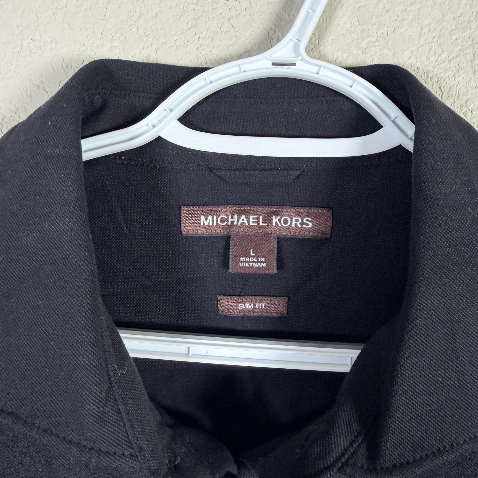 Michael Kors Slim Fit Button Up Shirt Mens L Black Knit Long Sleeve Cotton NEW