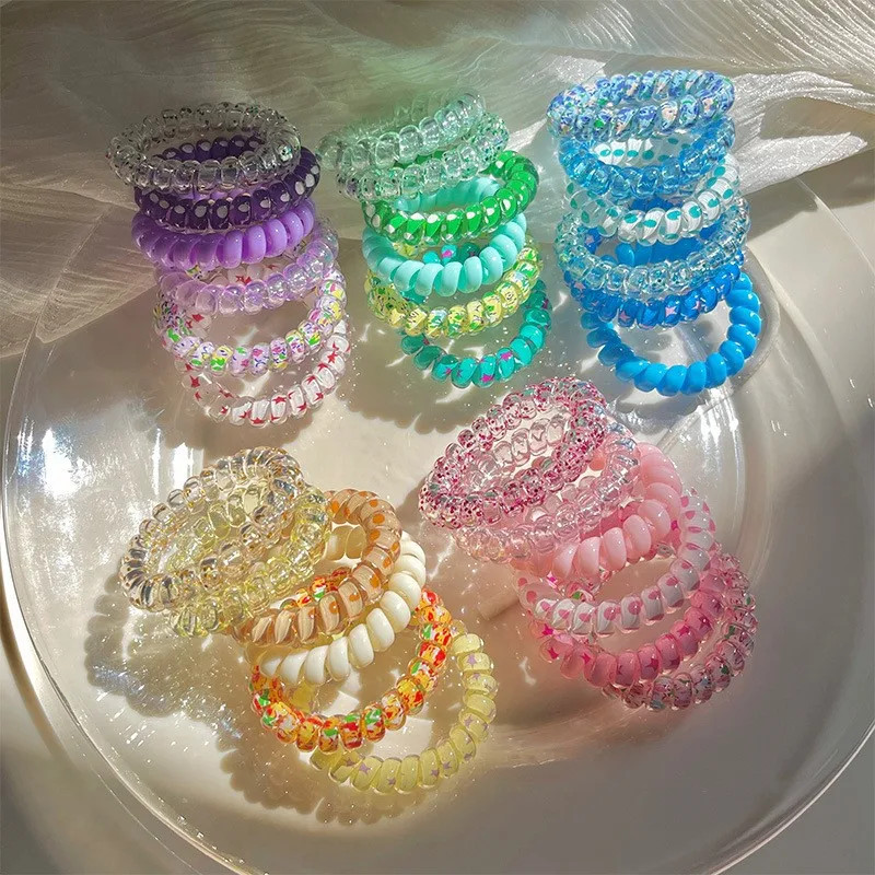 6 Pc Glitter Spiral Telephone Cord Scrunchies Elastic Hair Bands Accessories